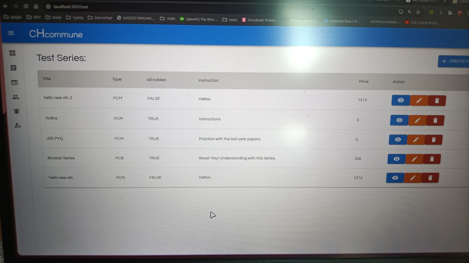 Admin Test Series Control